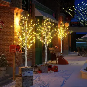 Lighted Birch Trees-3PC, 4FT 5FT 6FT(48 56 96LED) Pre-lit Birch Tree with Warm White, Artificial Birch Tree, Easter Tree Decor Ornaments Decoration
