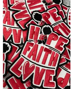 Patch Party Club, 1-pc, Breast Cancer "Boxing Lady" Ribbon Patch 3" Embroidered "Hope, Faith, Love" (1 pc) Iron or Sew-on, Cancer Patch/Applique, Pink and White