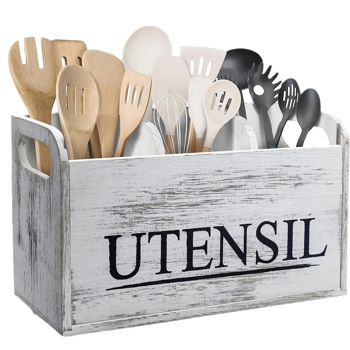 Wooden Kitchen Utensil Holder, 1 Count Letter Pattern Kitchen Utensil Storage Rack, Cooking Tools Storage Box Home Organizer for Galley, Kitchen Gadge