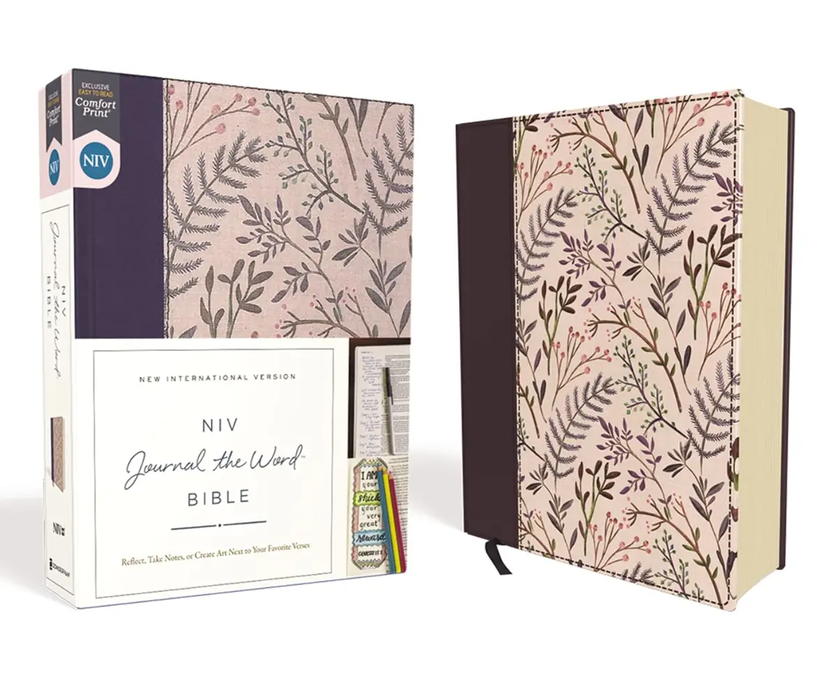 NIV, Journal the Word Bible, Cloth over Board, Pink Floral, Red Letter, Comfort Print: Reflect, Take Notes, or Create Art Next to Your Favorite Verses