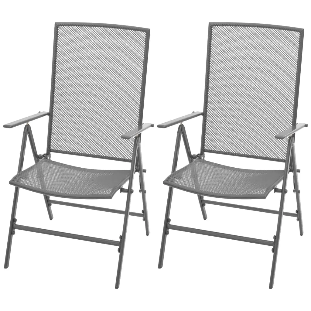 vidaXL Stackable Patio Chairs 2 Pcs, Outdoor Stack Chair with Metal Frame, Outdoor Dining Chair for Patio Garden Yard Deck Lawn, Steel Gray 42716