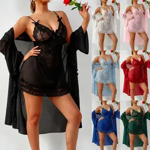 Women Mesh Lace Sleepwear Set Nightgown Set Sleepdress