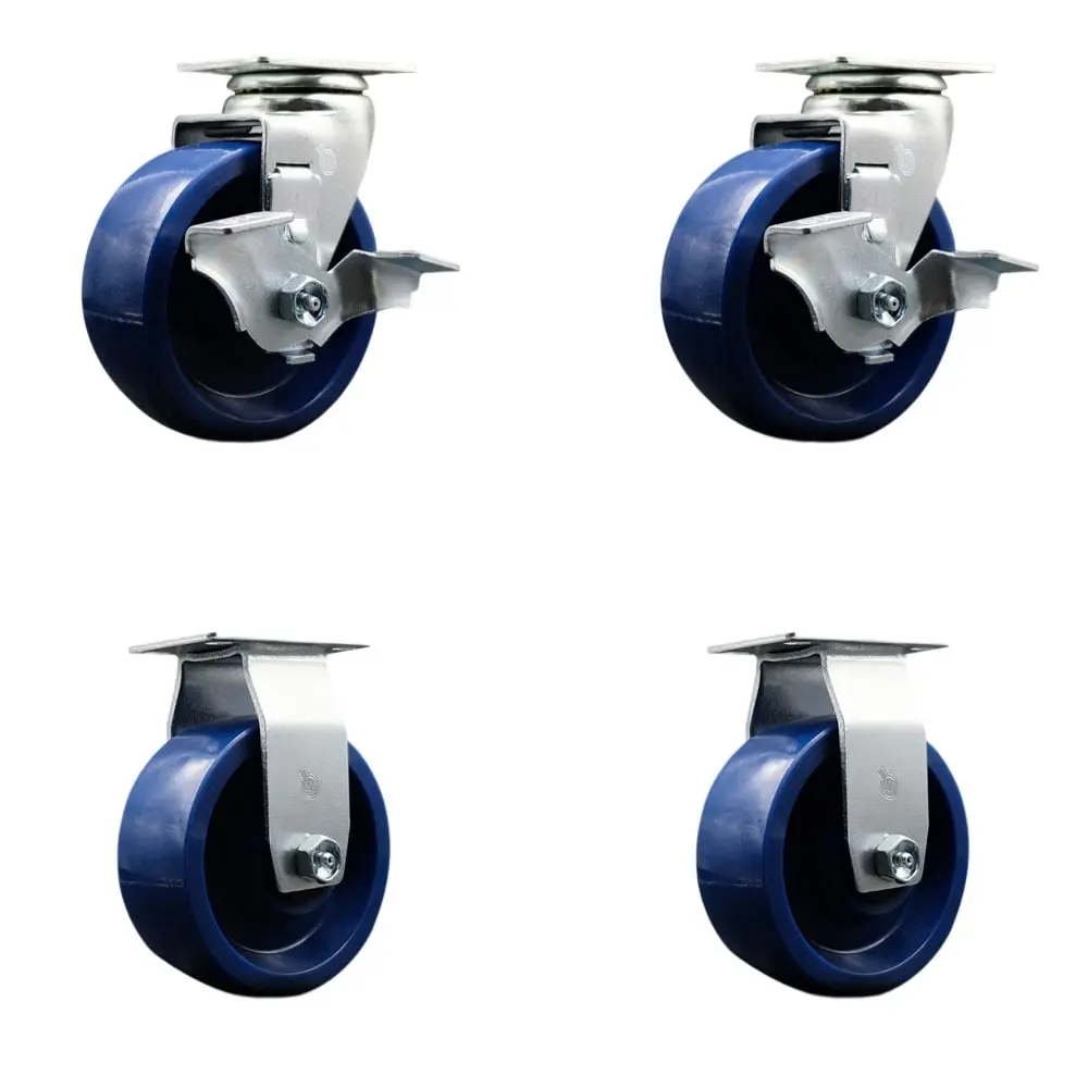 Service Caster Series No.20 TOOL-SCC-20S520-SPUR-TLB-2-R-2 Caster Wheel Set for Tool Storage, 5 in. Non-Marking Solid Polyurethane Wheels, Industrial Grade, 2 Swivel with Top Lock Brakes, Easy Rolling, Enhanced Noise Reduction, 2 Swivel Wheels