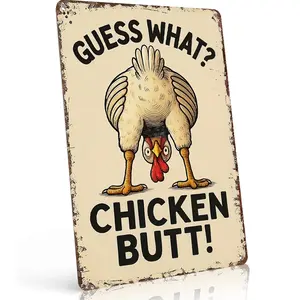 "GUESS WHAT? CHICKEN BUTT!" Funny Chicken Metal Sign, Playful Retro Wall Art for Kitchen, Farmhouse & Chicken Coop. 8×12 Inch Aluminum, Distressed Vintage Style, Waterproof & Rust-Free, Ideal Gift for Chicken Enthusiasts & Farmhouse Decor Lovers