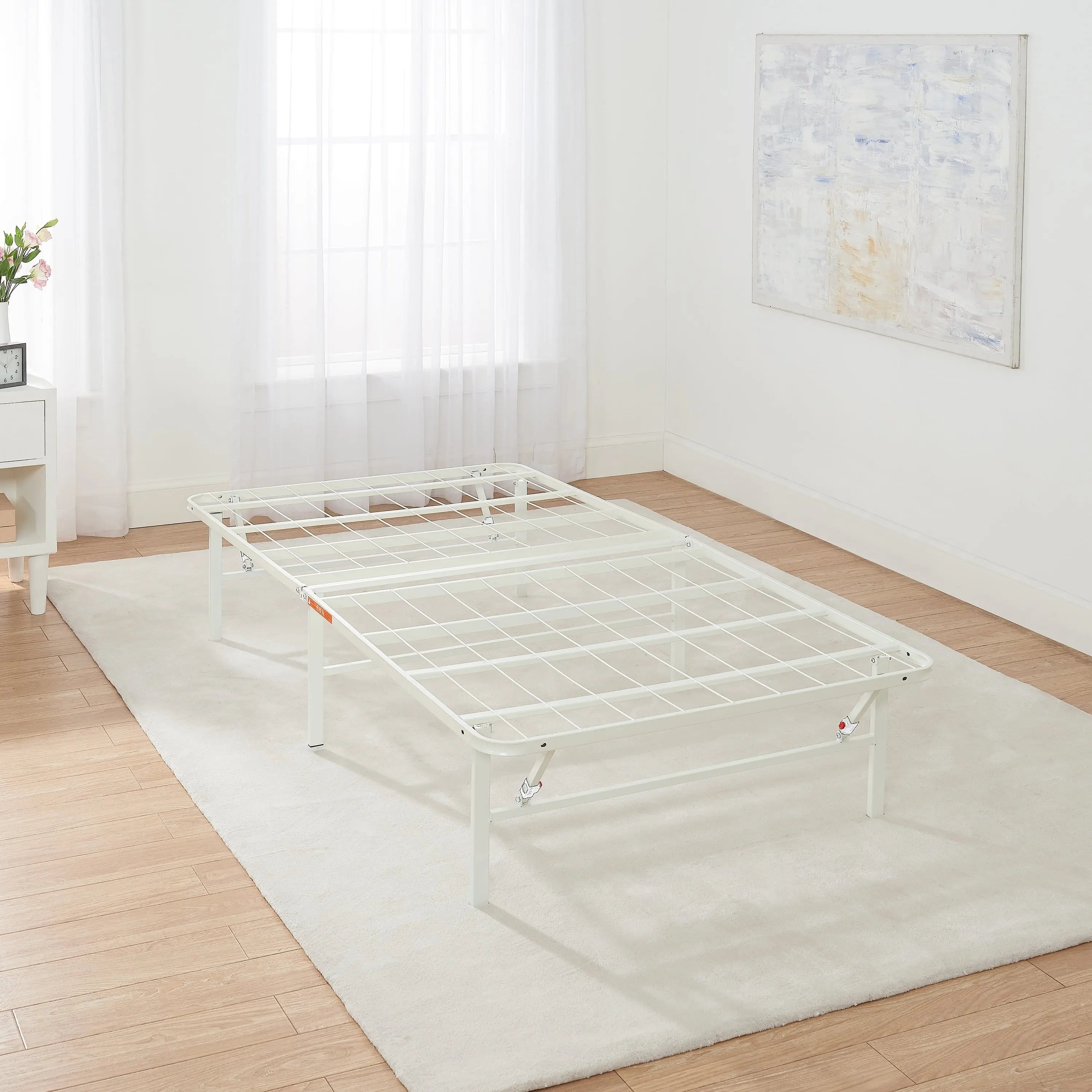 Mainstays Twin XL 14" High Profile Foldable Steel Platform Bed Frame with Storage Space Under Frame, No Box Spring Required, White