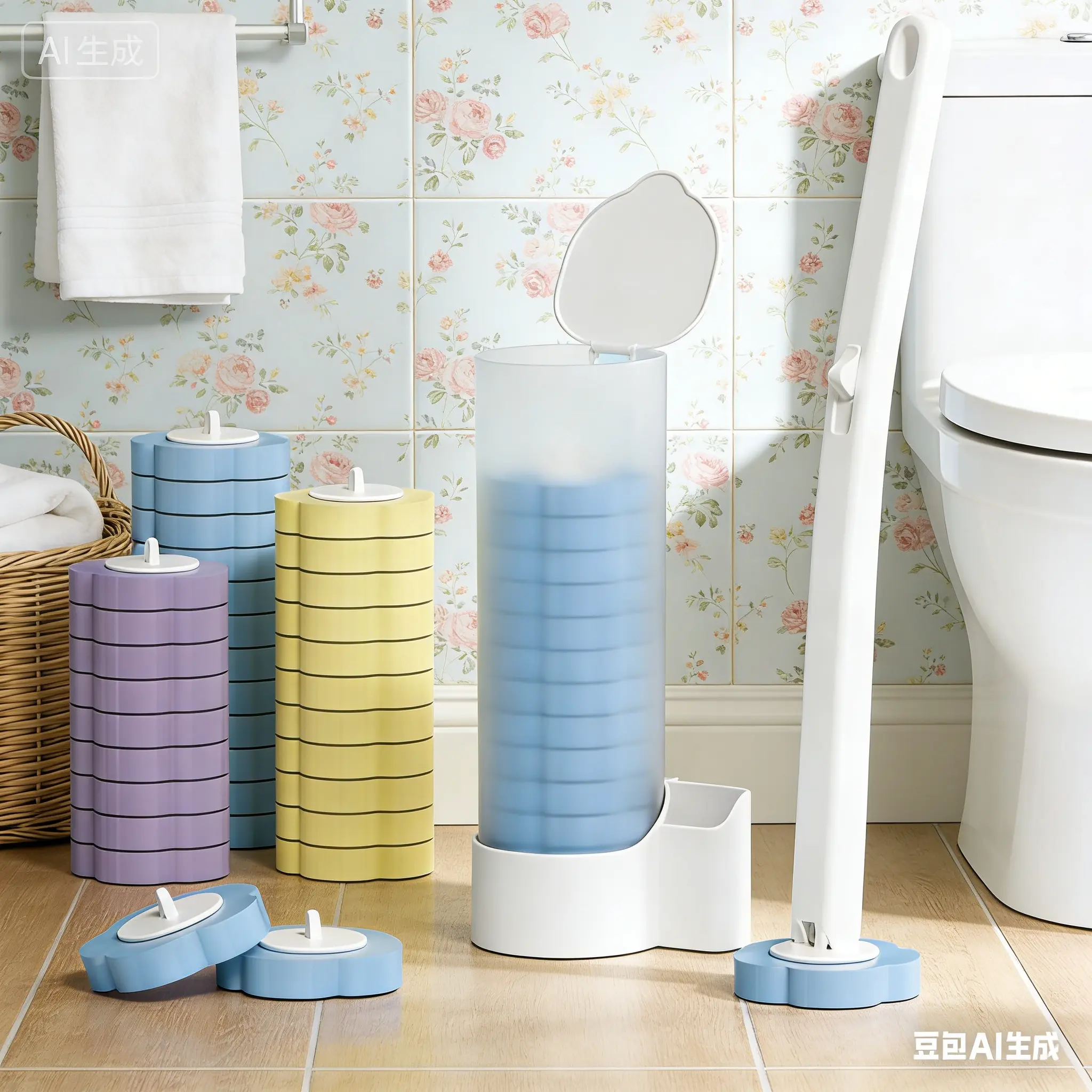 toilet brush+12Pcs Refills+1Containe（Random color）