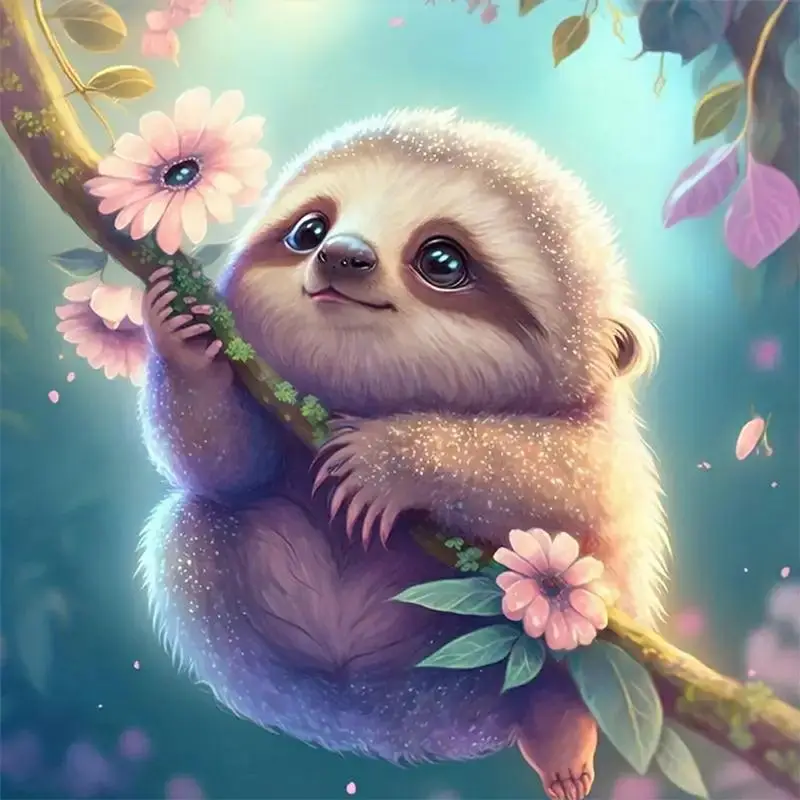 Cute Cartoon Sloth Pattern Diamond Painting Kit without Frame, DIY 5D Diamond Painting by Numbers Kit, Wall Art Decoration For Home Living Room Bedroo