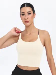 Sporty Women's Plain Criss Cross Yoga Sports Bra, Comfort and Durability Sports Crop Cami Top, Ladies Sportswear for Indoor Outdoor Wear, Gym Clothes