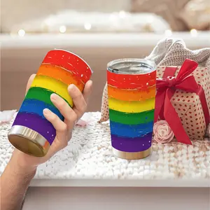 1pc 600ml Rainbow Stripes Pattern 304 stainless steel large capacity travel mug.throw blanket. comfy throw blanket. 20oz insulated water bottle. chairs ideal for LGBTQ+ supporters and as a vibrant gift