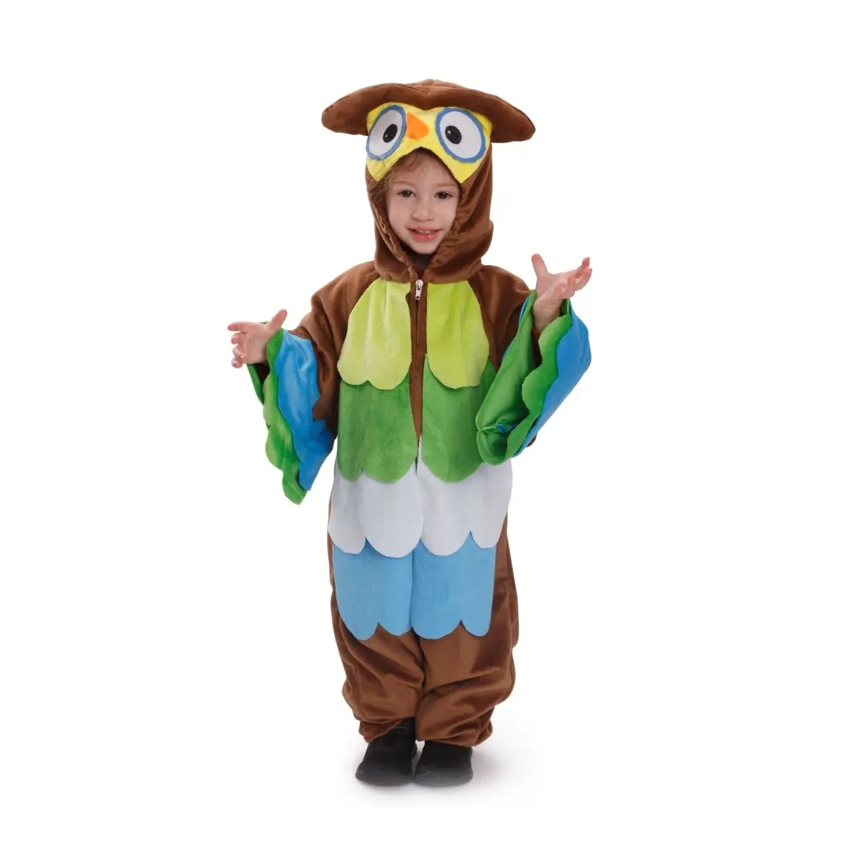Owl Costume for Babies & Toddlers – Brown Feathered Romper with Attached Hood & Tail – Soft Zipper Jumpsuit for Halloween, Christmas, Birthday Parties, Fantasy Theme Events & Cosplay