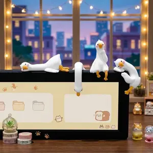 Lazy Duck Monitor Top Decoration - Quirky Resin Duck Figurine for Computer, Office Desk and Home Decor
