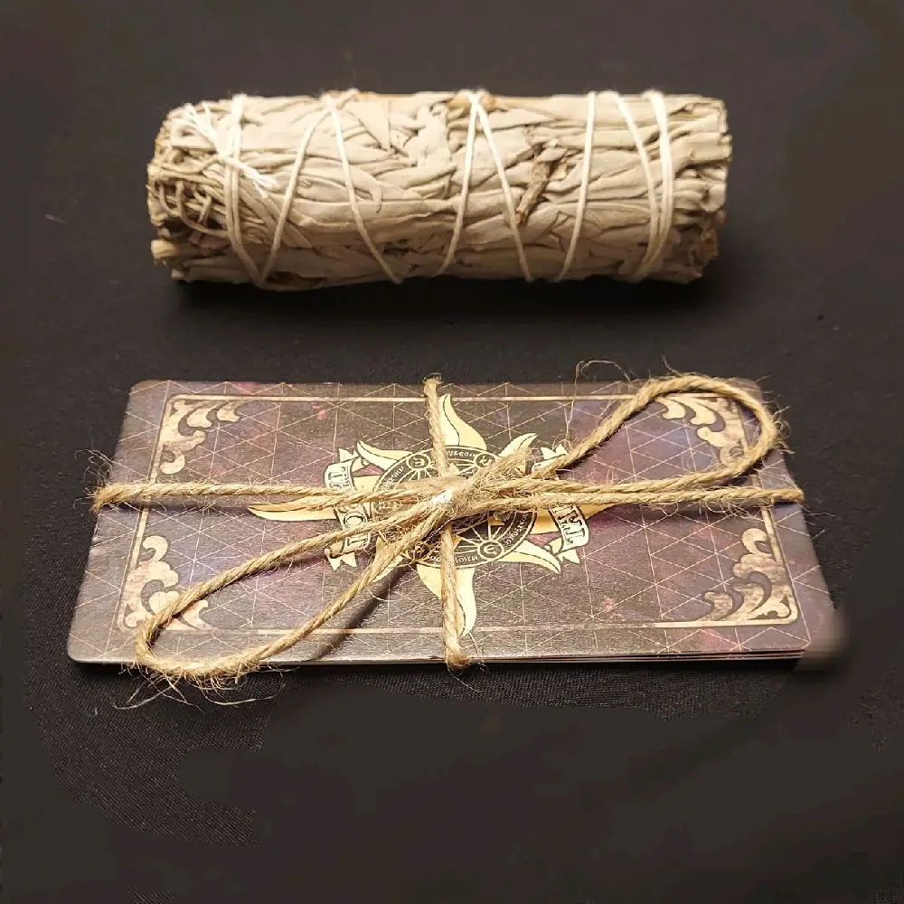 Tarot Card Spread with Reading and Sage - Elegant Design for Meditation and Spiritual Reflection