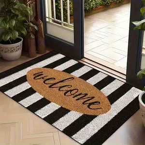 Modern Stripes Welcome Art Floor Mat - Non-Slip Creative Design Rug - Indoor Outdoor Home Decor Entryway Living Room Rug
