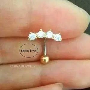 CZ Crown Belly Button Ring • Sterling Silver Floating Navel Ring • Beautiful Gold Crown Line Belly Rings • Dainty Sparkly Navel Jewelry