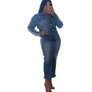 Women's Long Denim Track Dress for Casual Comfort in 2024 - Womenswear