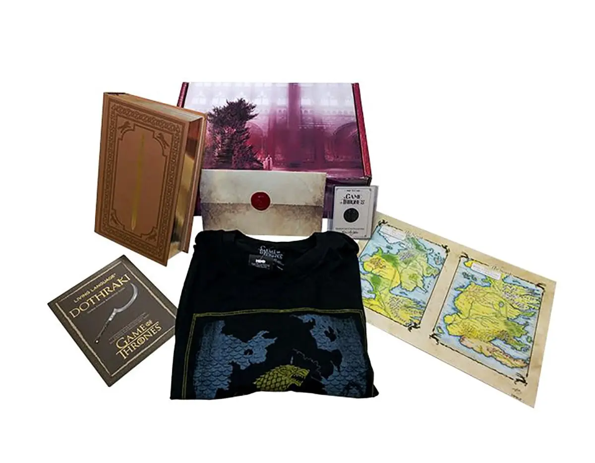 Game of Thrones 20th Anniversary Themed Gift Set Box - Men's T-Shirt, Reproduction of Robert Baratheon’s Will, Collectible Book, Themed Gift Box