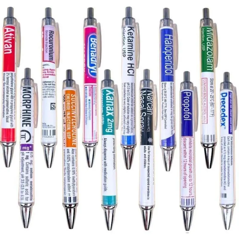 12-Pack Drug Pen Trophy Set - Sturdy, Ergonomic, Smooth-Writing, Pill Capsule-Prescription Bottle Themed, Medical Cross Symbols, Funny Syringe Designs - Nurses/Pharmacists Novelty Gift for Team Spirit