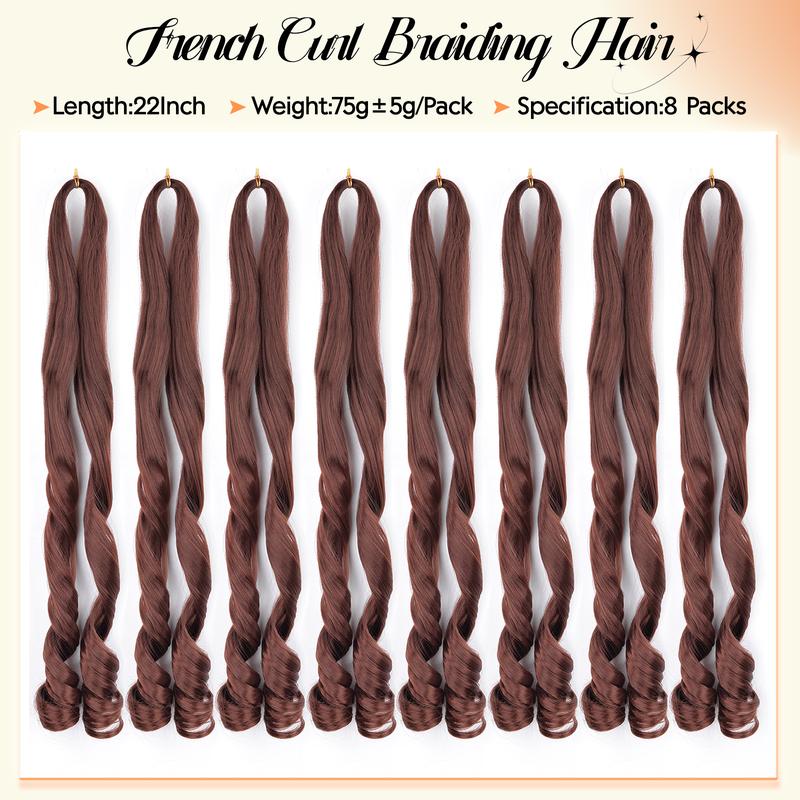 Synthetic French Curl Braiding Hair for Black Women 22Inch 8Packs Curly Braiding Hair for Box Braids 75g/Pack Bouncy French Curly Braiding Hair Extensions (22Inch,8 Packs,33#)