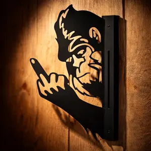 Flip Peek-a-boo Bigfoot & Middle Finger Gorilla Metal Decor, Funny Peeking Bigfoot Outdoor Garden Ornament, Novelty Creative Metal Yard Art, Perfect for garden, lawn, courtyard and outdoor landscape arrangement.