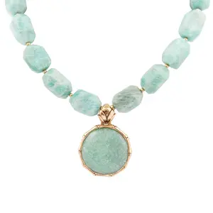 Green Amazonite Golden Lotus Pendant Necklace