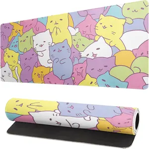 Cute Cat Kawaii Kittens Gaming Mouse Pad,Anime Cute Cat Gaming Mouse Pad Colorful Large Desk Mat,40x90cm Mousepad Extended Non-Slip Rubber Base Keyboard Mat with Stitched Edges for Desk Home Office