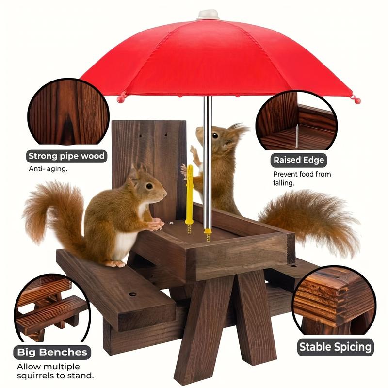 Reclaimed Wood Squirrel Feeder with Umbrella, Durable Outdoor Wild Bird Table Corn Stick Holder, Garden & Yard Wildlife Feeding, Bird Feeding Station