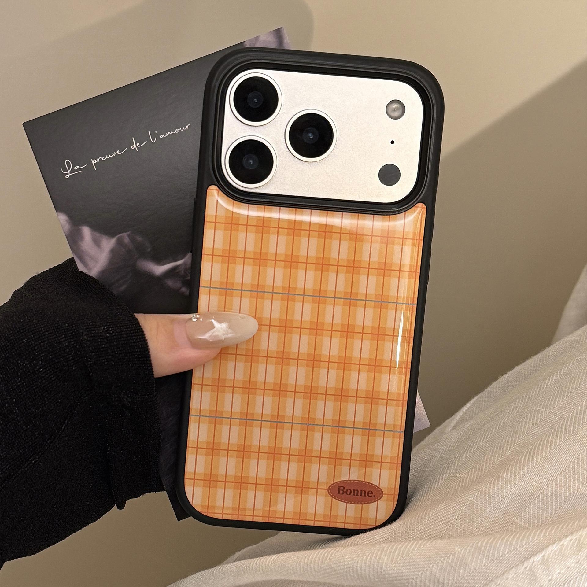 Orange plaid case for Apple iPhone 17 Pro Max, iPhone 15, epoxy resin, hard case, personalized design, 14