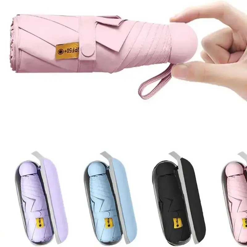 Compact Portable Lightweight Sports Travel Umbrella - 6.9in Folding, 6-Rib, 40in Arc, 35.4in Diameter, UV-Protection, Windproof, Durable Solid, Satin Cover, for Commute, All Seasons