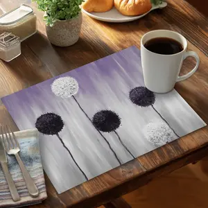 360 stand Tableware Placemat, 14x18 in. Contemporary Purple Allium Motif Floral Print, for Home Decor with Coasters, Model CPPM1418VRYNJI, Coasters Home Decor, Coasters For Drinks
