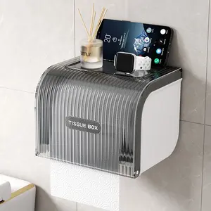 Waterproof Wall-Mounted Toilet Paper Holder, No-Drill Bathroom Tissue Dispenser, Roll Paper Storage Rack, Drawer Type Design, Bathroom Accessory, Bathroom Organizer Supplies