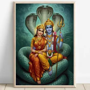 Vishnu and Lakshmi, Hindu God Wall Art, VISHNU, Lakshmi Narayan, Indian God, lord Narayana, Digital Print of Vishnu 20x30inch(50x75cm)Unframe Canvas Poster Decor Colorful Room Gifts Ornaments Decoration Artistic Photo