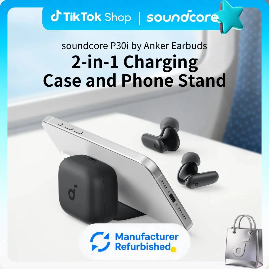 [Refurbished]soundcore P30i by Anker Noise Cancelling Earbuds, Strong and Smart Noise Cancelling, Powerful Bass, 45H Playtime, 2-in-1 Case and Phone Stand, IP54, Wireless Earbuds, Bluetooth 5.4 #tiktokshopsummersale, True Wireless Earbuds, Deep Bass Earbu