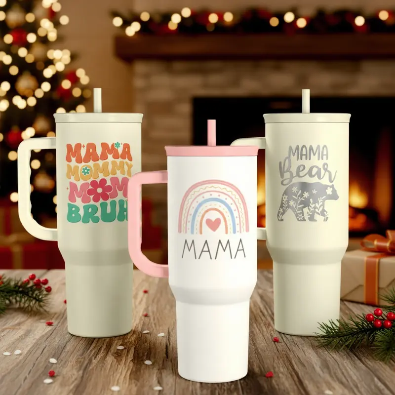 Sandjest 40oz Tumbler with Straw & Handle Drinkware Gift Insulated Vacuum Stainless Steel Cup Cupholder Friendly Birthday Back To School Christmas Stylish & Functional Wide Mouth Portable Flasks Coffee Bottles