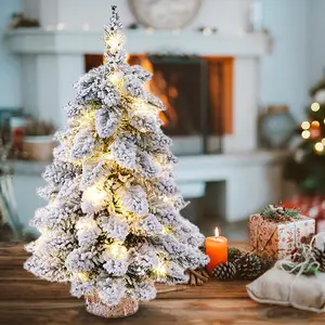 Christmas Home Decoration 60 cm Pre-assembled Tree with LED Lights Snowflake Decor Wooden Base for Desks Living Rooms and Bedrooms Ornaments indoor decorative light kids  tree