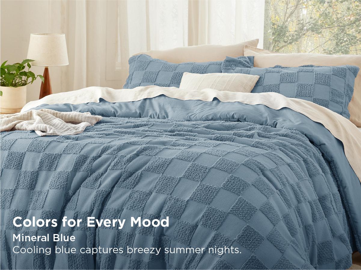 【Mother's day Deal】Bedsure Checkered Farmhouse Shabby Chic Comforter Set ,Boho Tufted Bed Set, King Size Bedding, 3 Pieces, 1 Plaid Geometric Comforter and 2 Pillow Shams,Jacquard Design Soft Breathable Lightweight All-Season Filling OEKO-TEX Certified