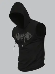 Men's Regular Fit Gym Workout Print Hooded Tank Top, Casual Sleeveless Hoodie Vest for Daily Wear, Fashion Men's Clothes for All Seasons, Athletic Sports Clothing