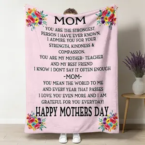 Floral Printed Letter To Mom Flannel Throw Blanket, Soft Warm Cozy 50x60in Blanket for Sofa, Home Office Use, Mother's Day Gifts, Mom Gifts for Women