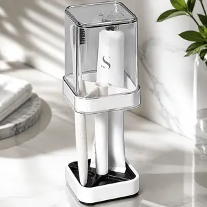 Multifunctional Bathroom Dustproof Portable Toothbrush Holder Stand, Dust Cover Design Toothbrush Holder with Cover, 3 Slots Practical Rack for Home Bathroom Vanity Storage