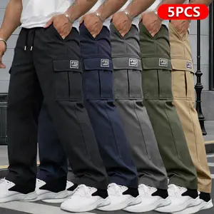 Men's Fashion Minimalist Straight Leg Cargo Pants with Side Flap Pockets & Back Pockets, Elastic Drawstring Waist Comfort Breathable Trousers for Spring Summer Daily Casual, Outdoor Travel & Running Training