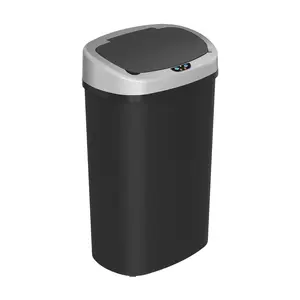 iTouchless 13 Gal Plastic Sensor Trash Can, Oval, Black