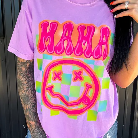 Neon Mama Checkered Tee Or Sweatshirt