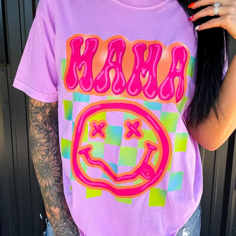 Neon Mama Checkered Tee Or Sweatshirt