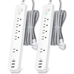 2 Pack Power Strip Surge Protector - 5 Widely Spaced Outlets 3 USB  Ports, 1875W/15A with 5Ft Braided Extension Cord, Flat Plug, Overload Surge Protection, Wall Mount for  Office,White