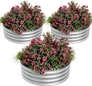 Round Raised Garden Bed, 3PCS 2 x 1ft Galvanized Raised Boxes with Rust, Corrosion Protection, Easy Assembly, Safe Edge, Metal Garden Bed Kit for Planting Vegetables, Fruits, Flowers, Silver