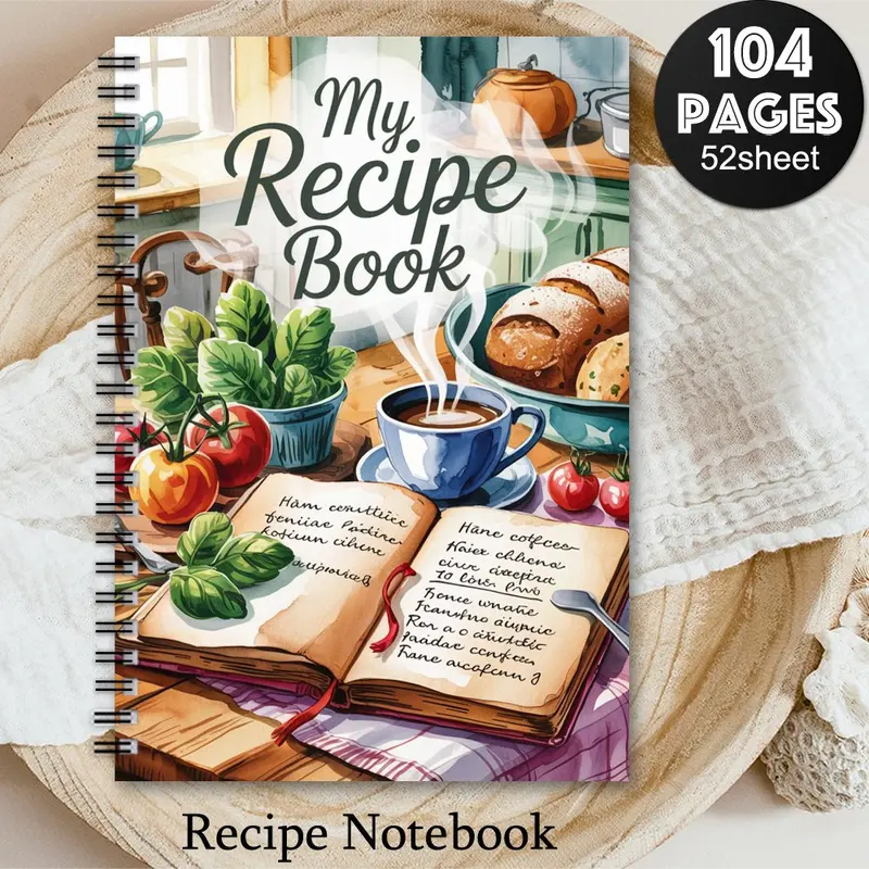 104-Page Spiral Notebook, Spiral Notebook Journal - "My Recipes" with Kitchen Themed Cover, Features Tomato, and Coffee Cup Designs, Perfect for Recording Recipes and Food Ideas, Durable Spiral Binding, Spiral Bound Notepad, Spiral Coil Notebook