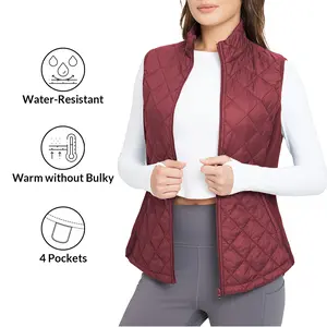 baleaf Women's Puffer Vest Lightweight Winter Warm Stand Collar Quilted Vests Water Resistant Zip Pockets Lounge Home Outwear Basic Vest