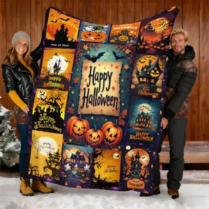 Halloween Theme Blanket, Pumpkin Haunted House Pattern, Festive Atmosphere, Soft Warm, Home Decor Essential, Multi-Purpose Use