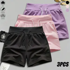 3-piece set women’s casual athletic shorts, solid color; suitable for outdoor sports, fitness, running, and everyday wear; women’s shorts, summer shorts, summer clothing
