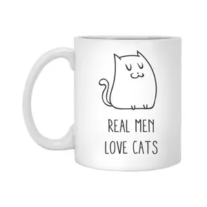 Real Men Love Cats Mug, Funny Cat Mug for Men, Cat Lover Gift for Him, Cute Cat Dad Coffee Cup, Masculine Pet Lover Humor Mug