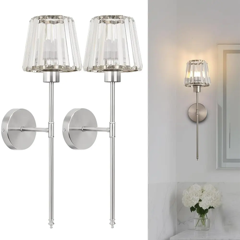2Pcs Rechargeable Wall Lamps, Wireless Crystal Wall Lamps, Removable RGB Rechargeable Bulbs, Remote-Controlled Dimmable, Powered by a 2000mAh Battery, For Bedroom, Bedside, Study, and Living Room Indoors Lighting, Bedroom Decor Lamp